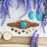 Handcrafted macramé bracelet with an Amazonite gemstone centerpiece and brass details, perfect as a gift from a small business for hippie, and wellbeing-focused clients.